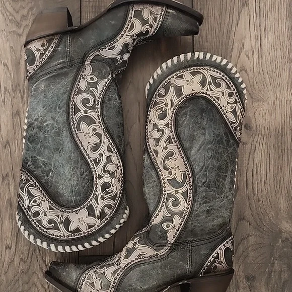 Corral Womens Black/Gray Boots Size 9 Dusky Floral Overlay Crystals & Studs - Picture 16 of 17